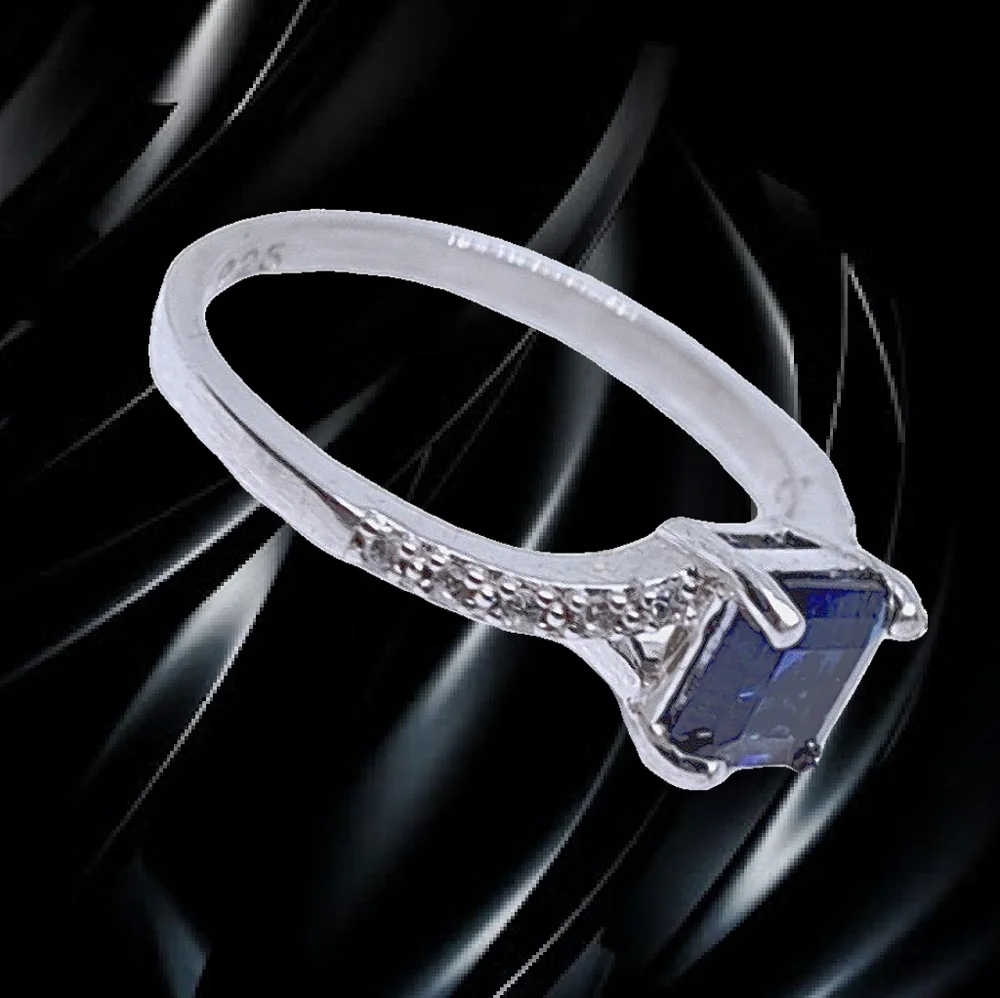 Blue & White Sapphire Sterling Silver Ring